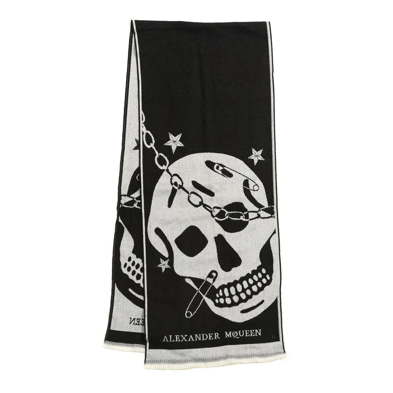 Alexander McQueen Wool Skull Safety Pin Stole Scarf Black 1 of 3