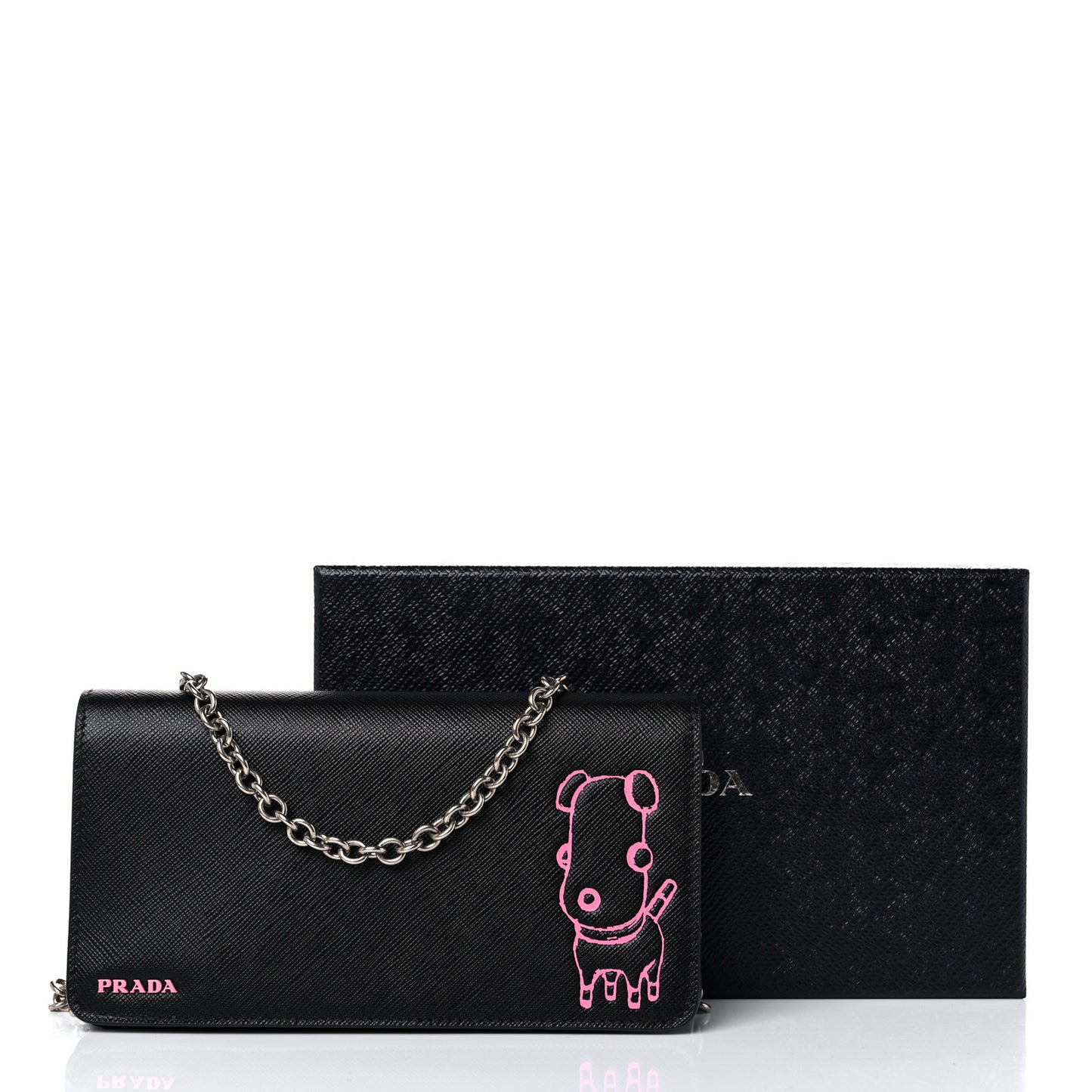Saffiano Pradamalia Mini Chain Bag Black Begonia