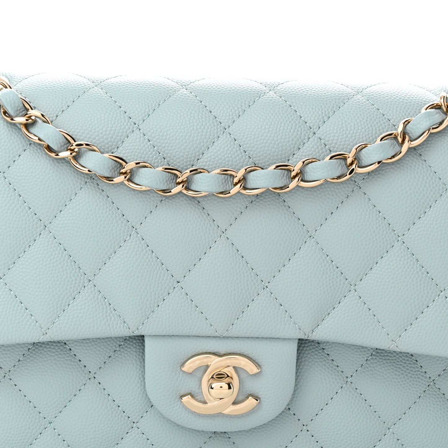 Caviar Quilted Medium Double Flap Light Blue