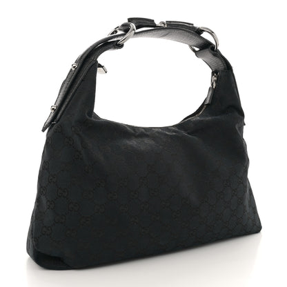 Gucci Monogram Medium Horsebit Chain Hobo Black 3 of 12