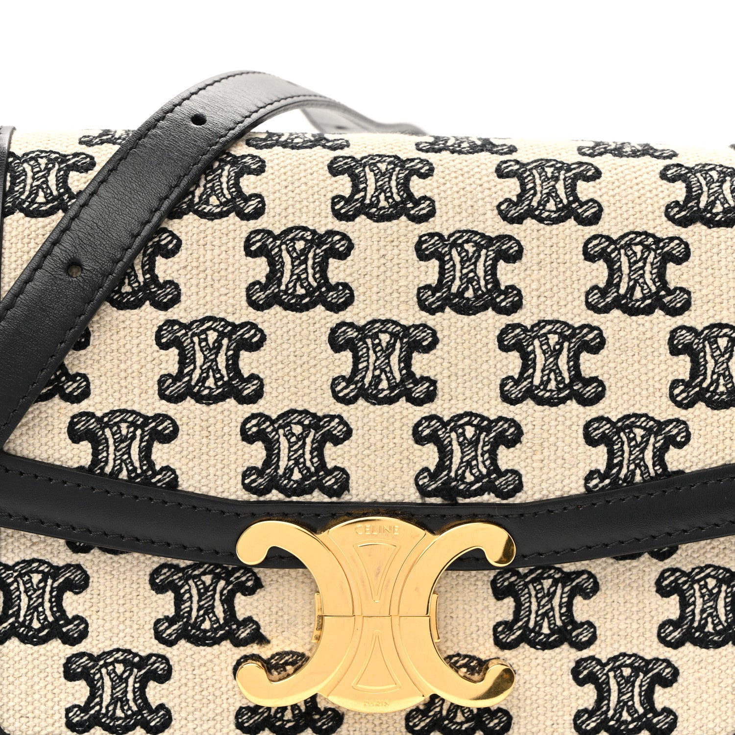 Celine Canvas Calfskin Triomphe Embroidered Teen Triomphe Bag Black 7 of 11