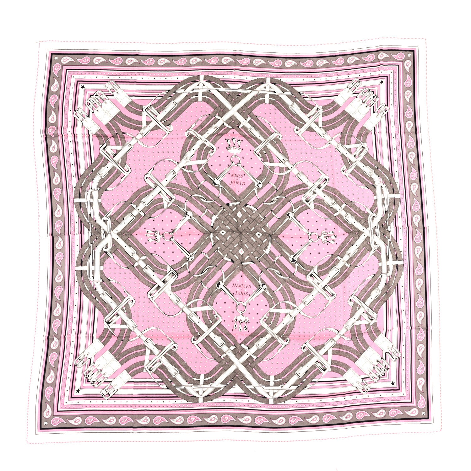 Hermes Mors a Jouets Bandana Shawl 140 Rose White Etoupe 2 of 3