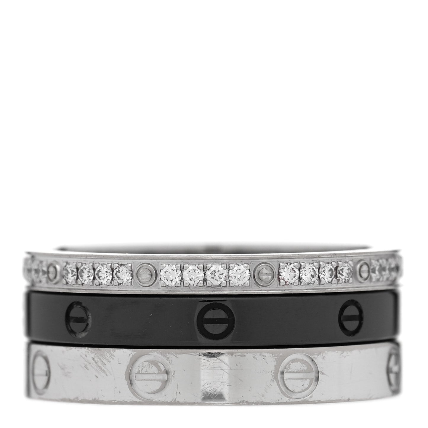18K White Gold Diamond Ceramic LOVE Ring Set 52 6
