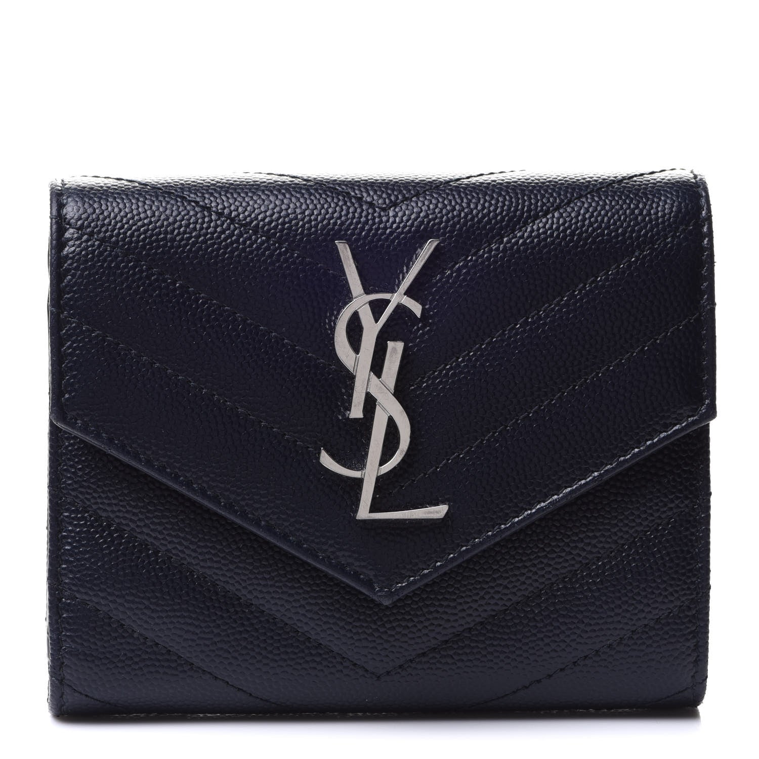Saint Laurent Grain De Poudre Matelasse Chevron Small Monogram Envelope Wallet Deep Marine 1 of 12