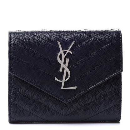 Saint Laurent Grain De Poudre Matelasse Chevron Small Monogram Envelope Wallet Deep Marine 1 of 12