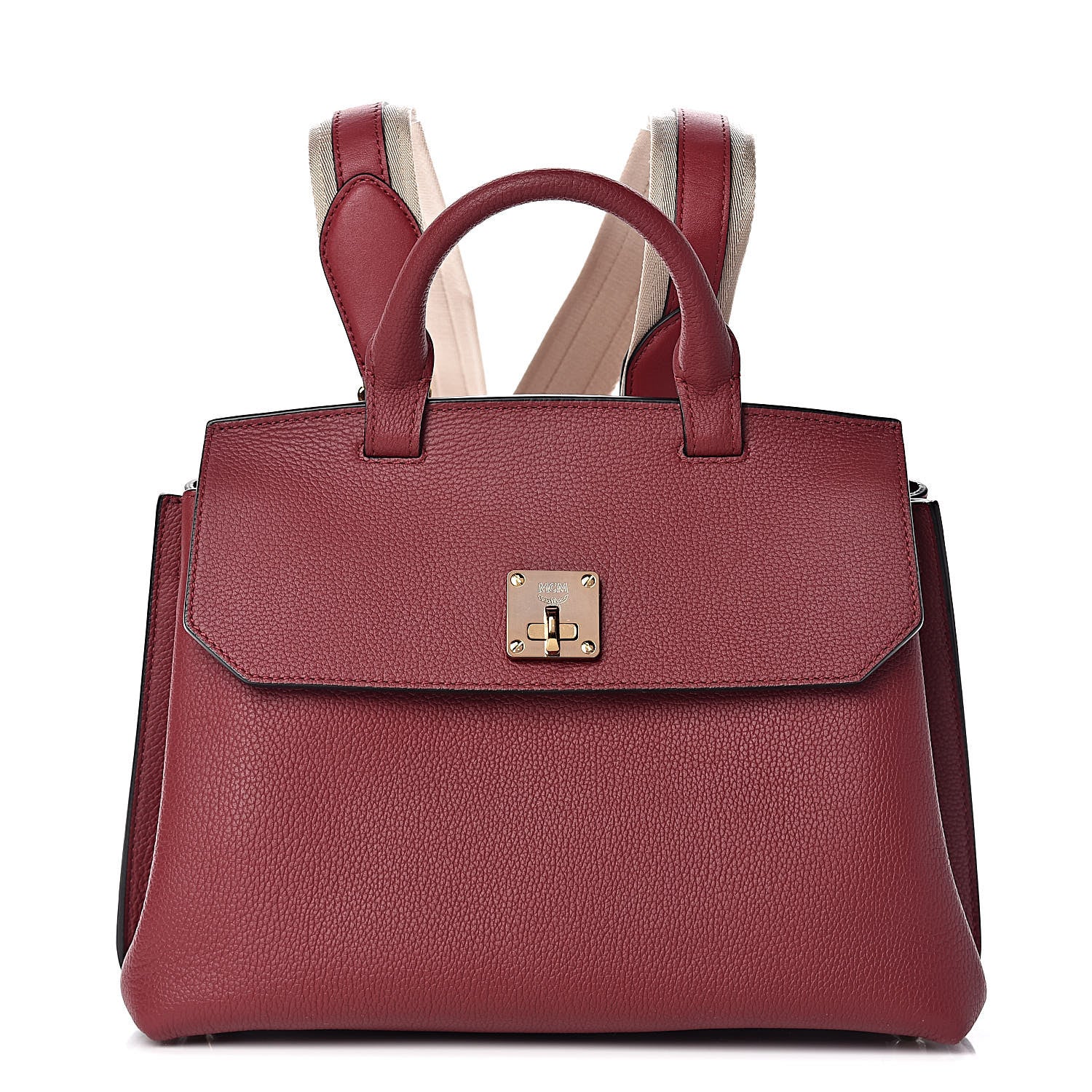 MCM Grained Calfskin Milla Convertible Backpack Scooter Red 1 of 12