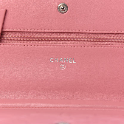 Chanel Lambskin Camellia Embossed Wallet On Chain WOC Pink 6 of 15