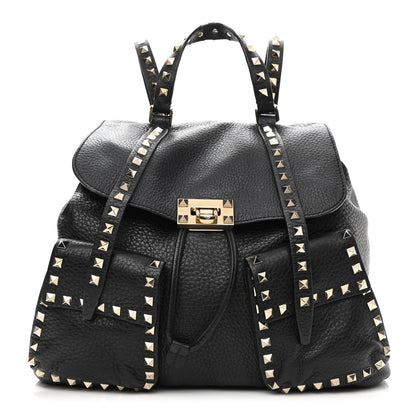 Valentino Garavani Pebbled Calfskin Rockstud Double Pocket Backpack Black 1 of 12
