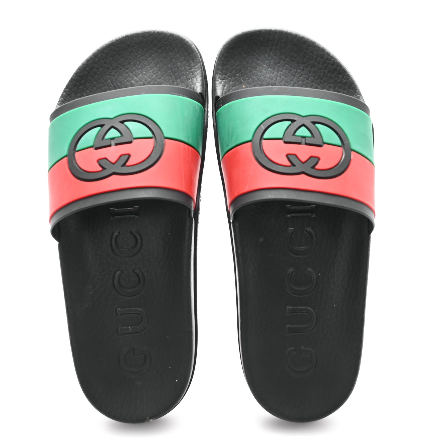 Rubber Web Womens Interlocking G Slide Sandals 40 Black Green Red