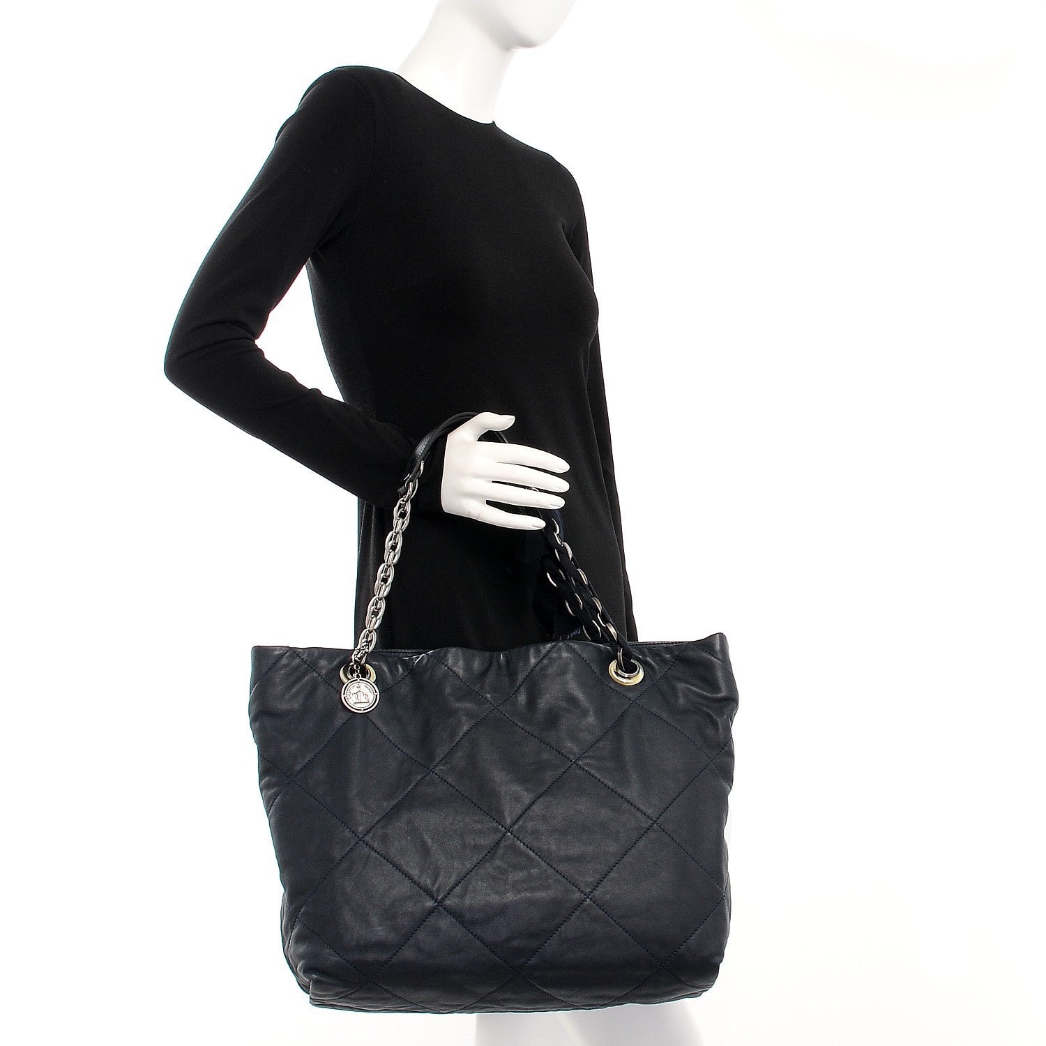 Lanvin Lambskin Quilted Large Amelia Tote Blue 2 of 8