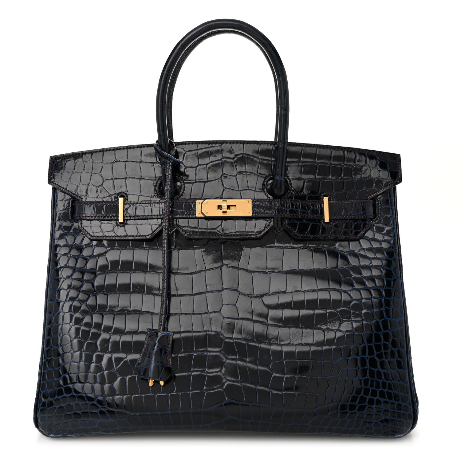 Hermes Shiny Porosus Crocodile Horseshoe Birkin 35 Bleu Nuit Bordeaux 1 of 10