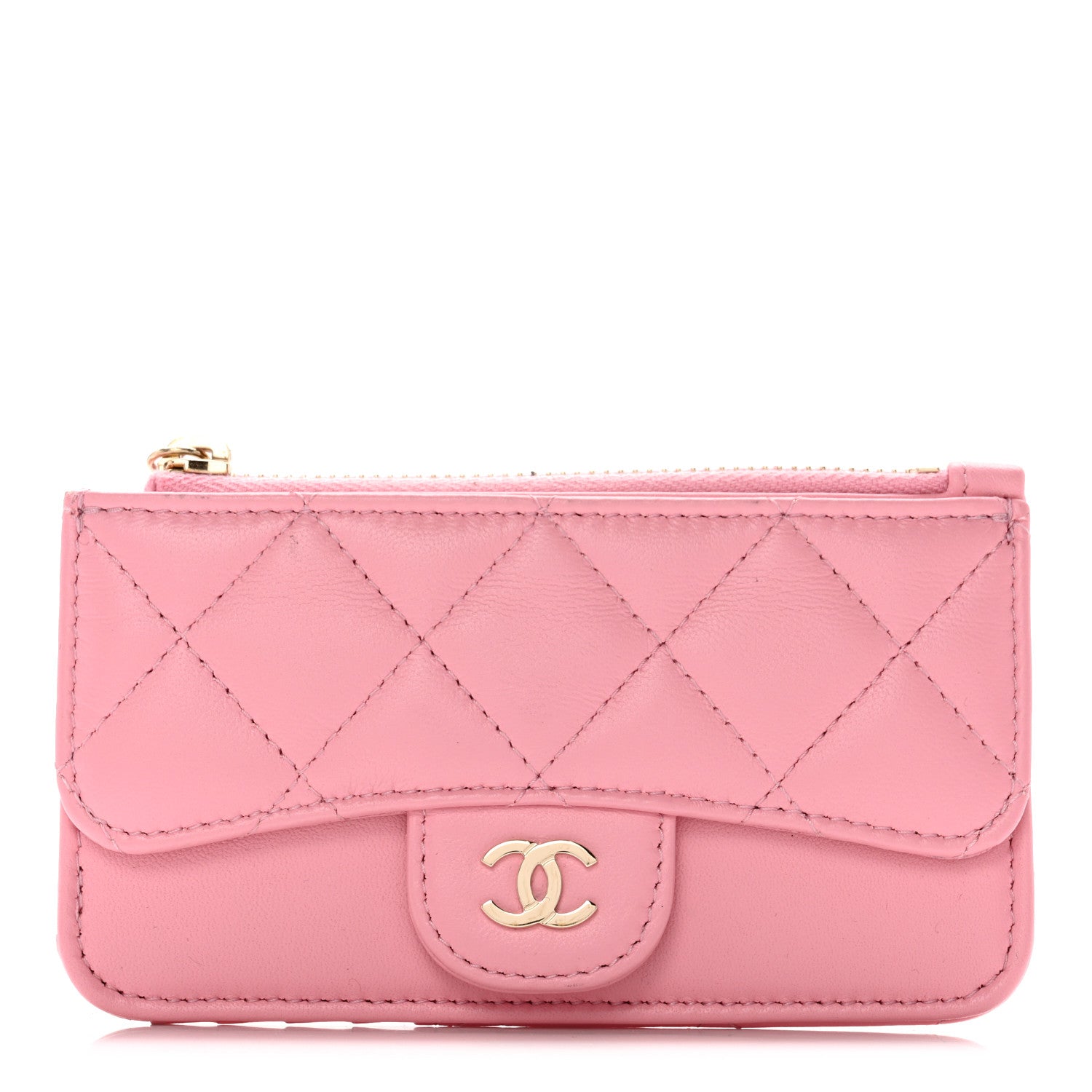 Chanel Lambskin Quilted Flap Zip Card Holder Pink 1 of 13