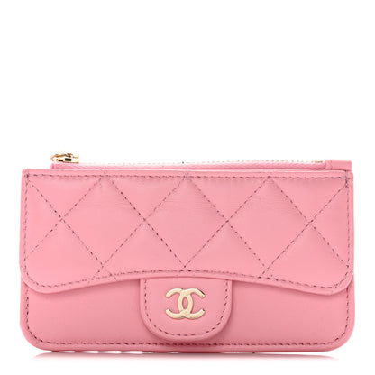 Chanel Lambskin Quilted Flap Zip Card Holder Pink 1 of 13