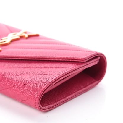 Saint Laurent Grain De Poudre Matelasse Chevron Monogram Flap Wallet Fuchsia 8 of 8