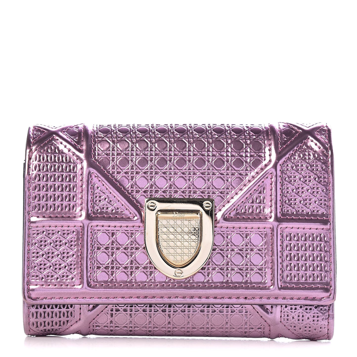 Metallic Patent Micro-Cannage Diorama Elancee Wallet Pink