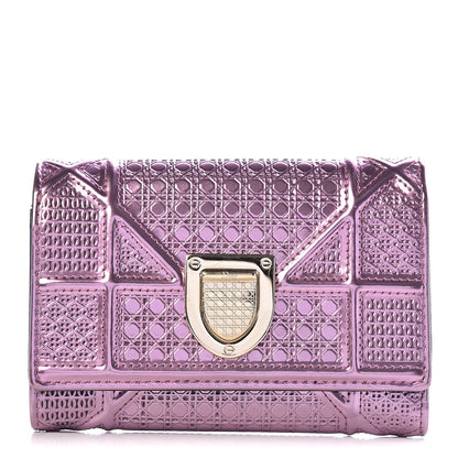 Christian Dior Metallic Patent Micro-Cannage Diorama Elancee Wallet Pink 1 of 12