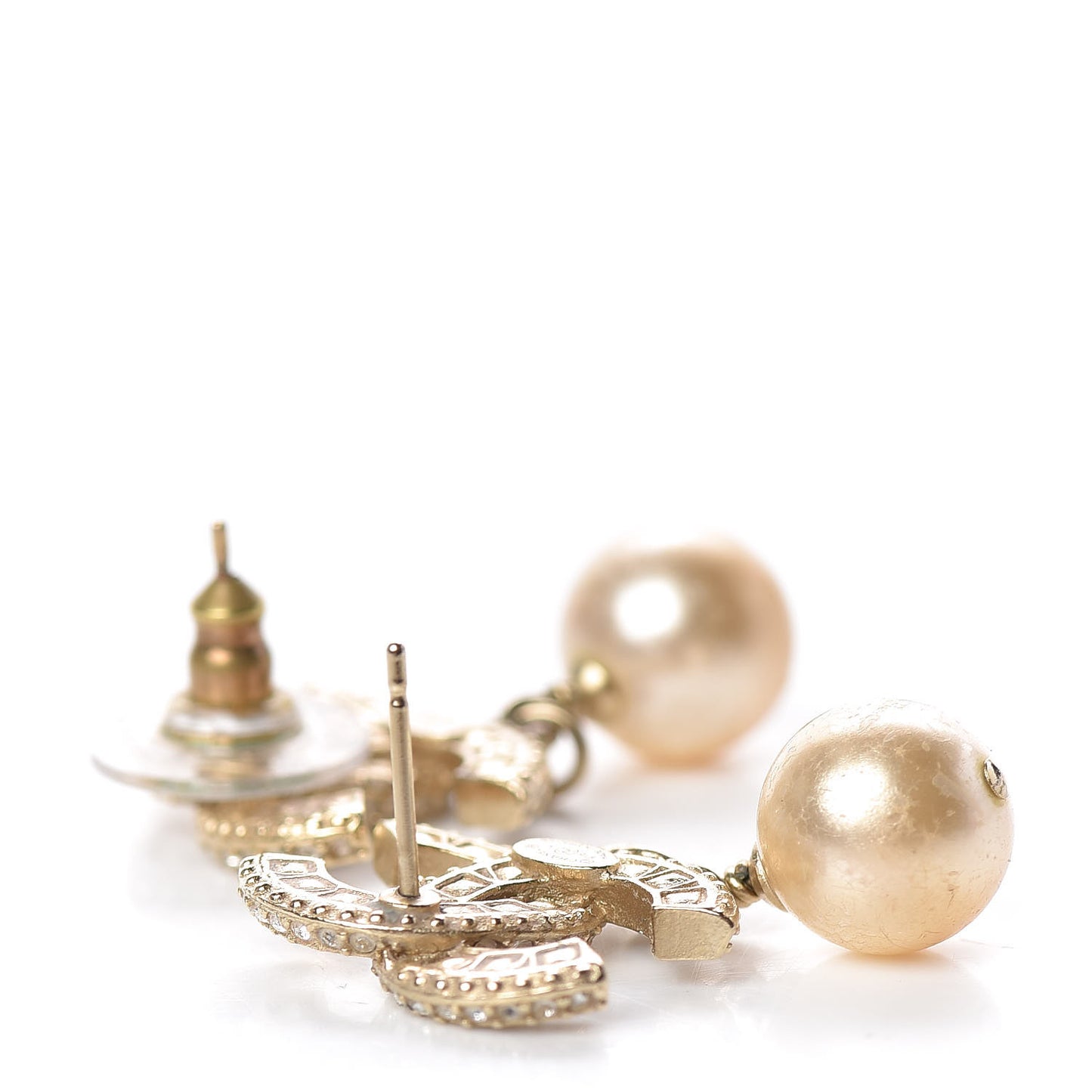 Crystal Pearl CC Drop Earrings Gold