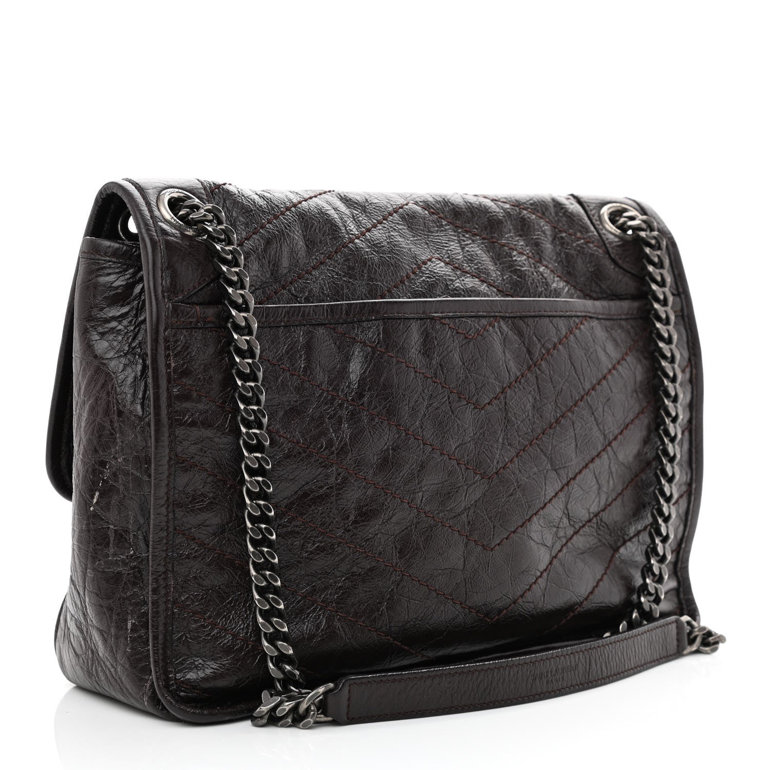 Saint Laurent Crinkled Calfskin Matelasse Monogram Medium Niki Chain Satchel Western Moka 3 of 12
