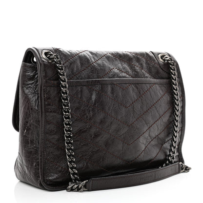 Saint Laurent Crinkled Calfskin Matelasse Monogram Medium Niki Chain Satchel Western Moka 3 of 12