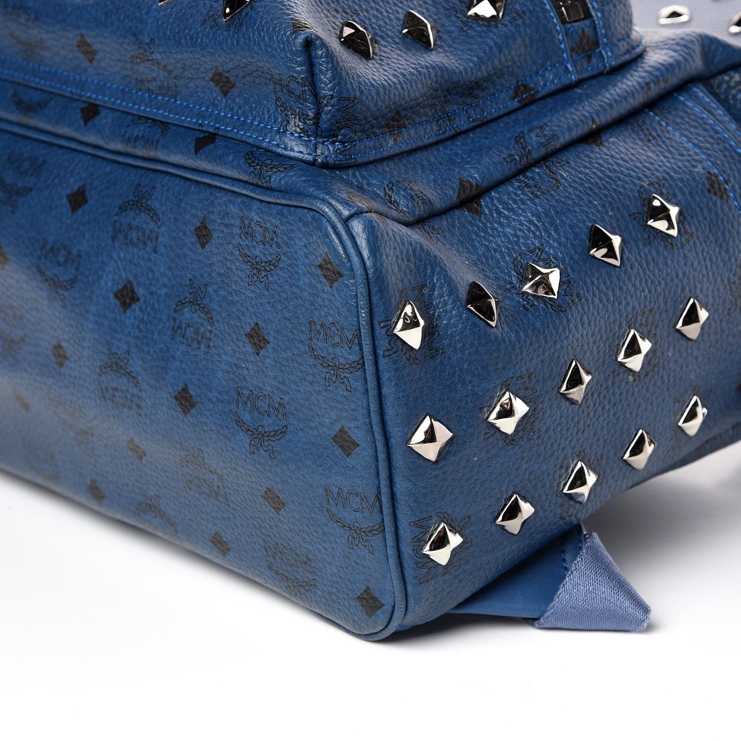 MCM Visetos Medium Studded Stark Backpack Navy Blue 6 of 9
