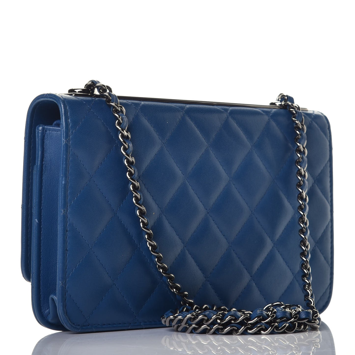 Lambskin Quilted Trendy CC Wallet On Chain WOC Blue