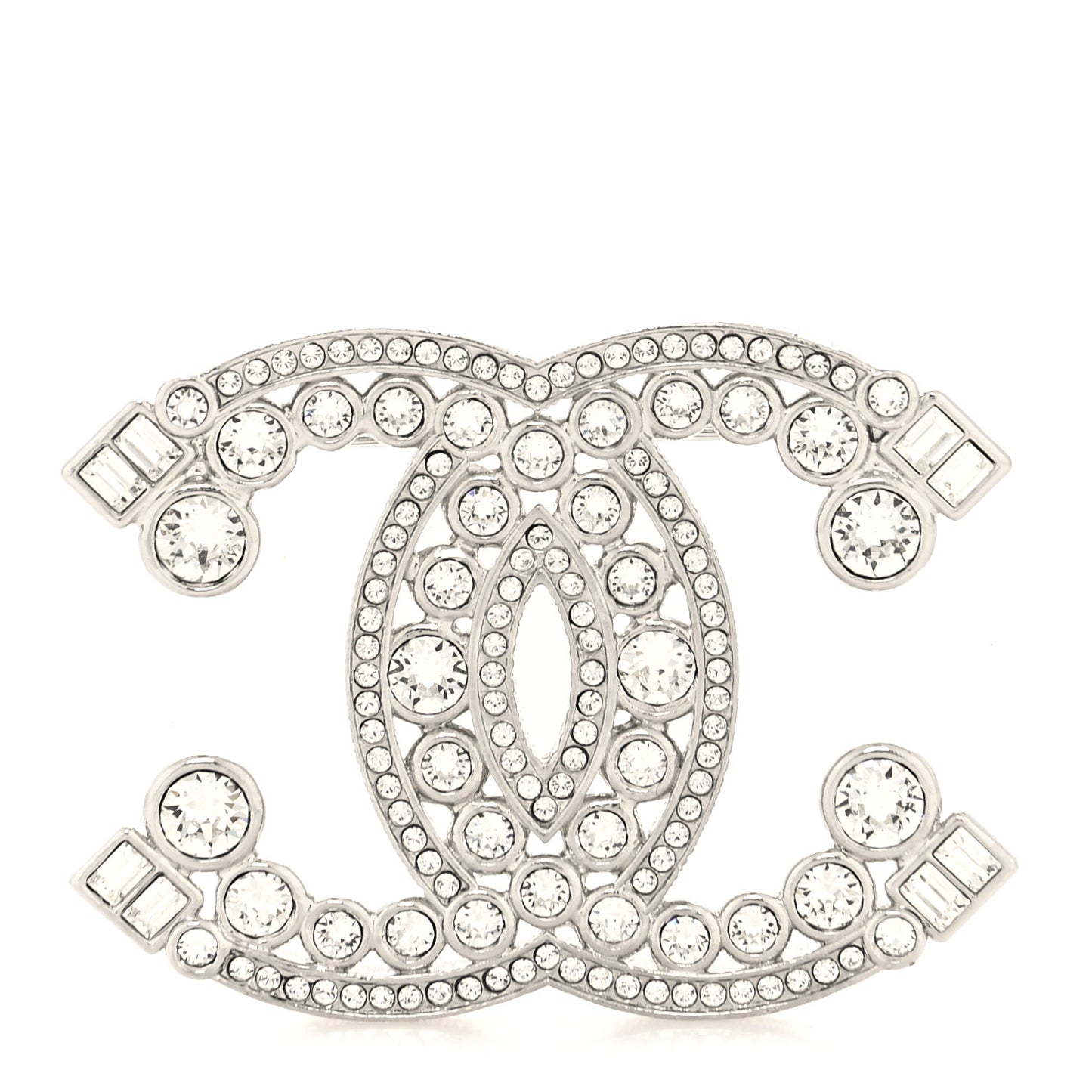 Metal Crystal CC Brooch Silver