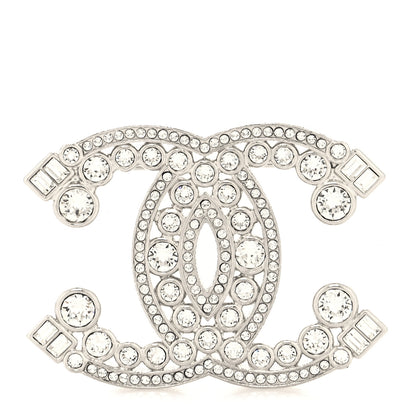 Chanel Metal Crystal CC Brooch Silver 1 of 3
