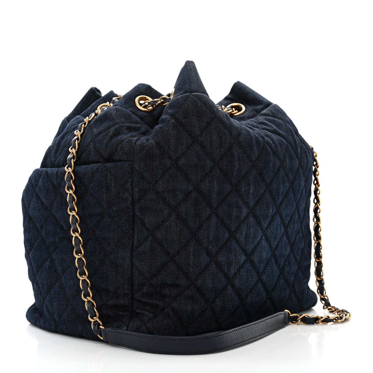 Chanel Washed Denim Quilted Small Urban Spirit Drawstring Bag Dark Blue 3 of 10