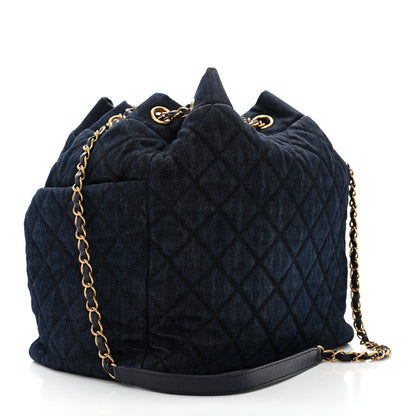 Chanel Washed Denim Quilted Small Urban Spirit Drawstring Bag Dark Blue 3 of 10