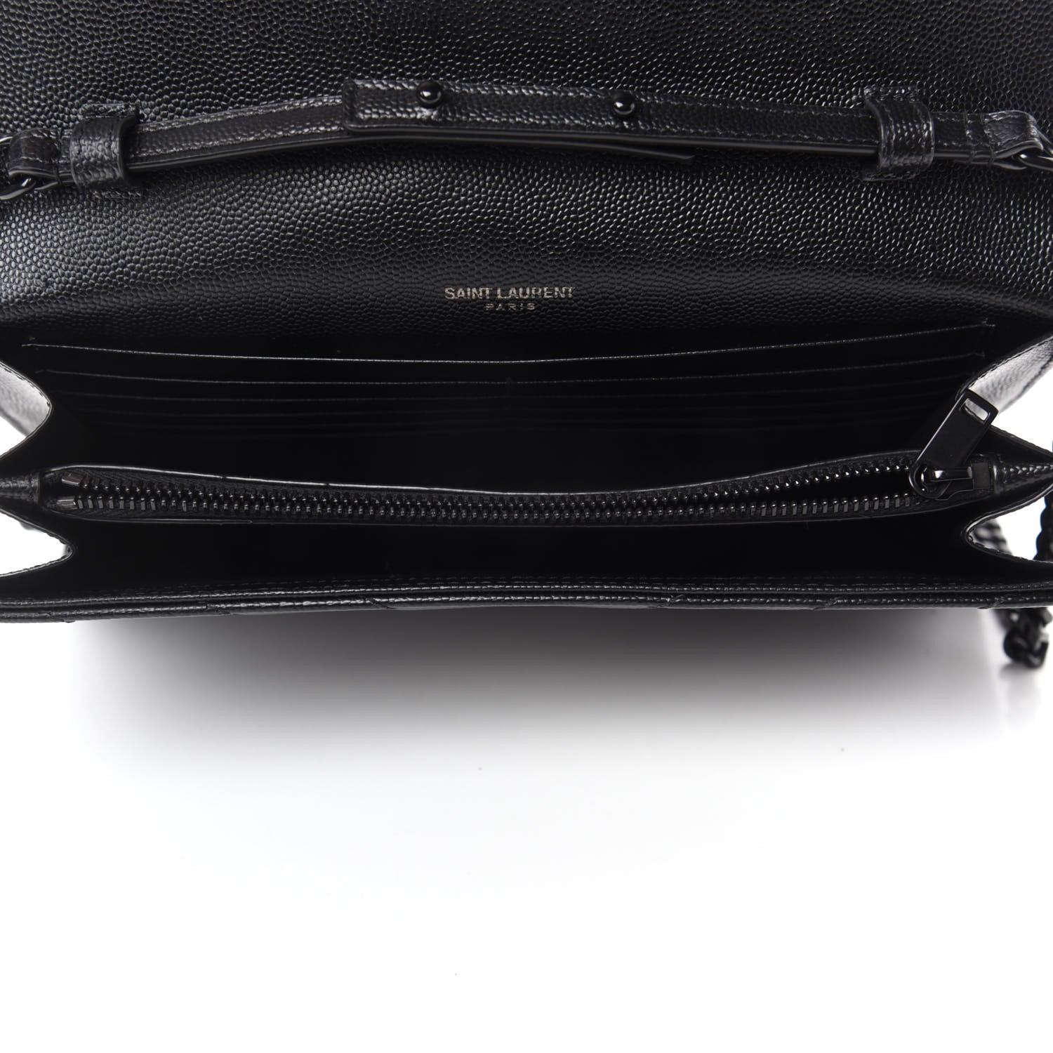 Saint Laurent Grain De Poudre Matelasse Chevron Monogram Chain Wallet Black 5 of 11