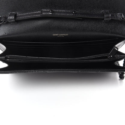 Saint Laurent Grain De Poudre Matelasse Chevron Monogram Chain Wallet Black 5 of 11