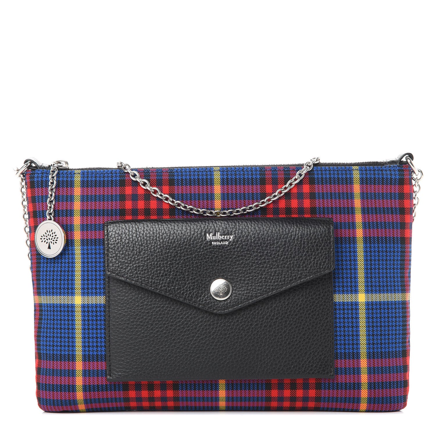 Mulberry Tartan Check Large Pouch With Chain Porcelain Blue 1 of 11