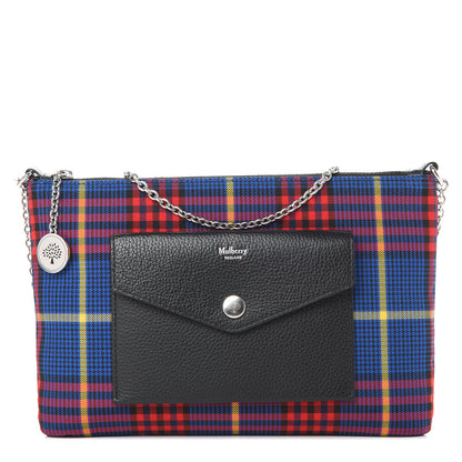 Mulberry Tartan Check Large Pouch With Chain Porcelain Blue 1 of 11
