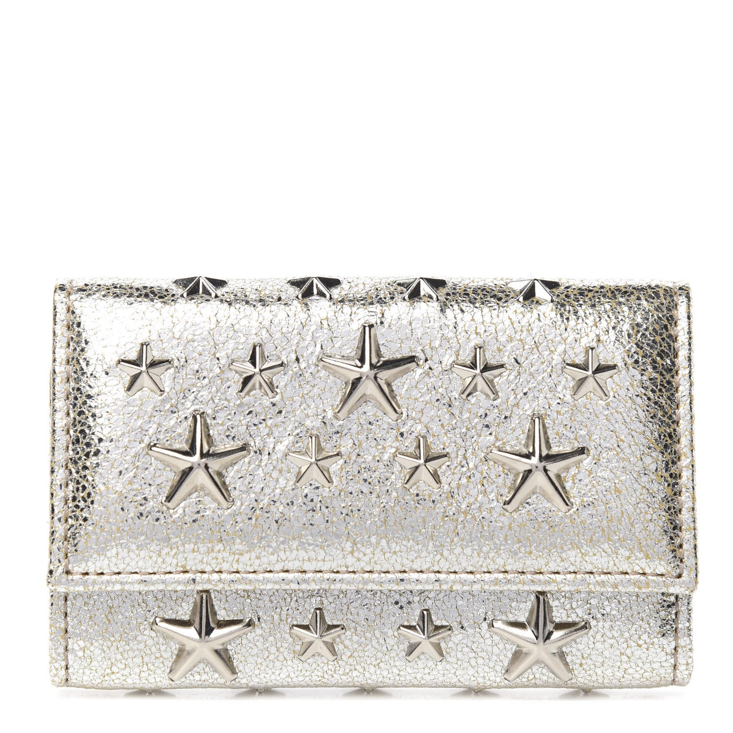 Metallic Calfskin Neptune Star Studded Key Case Champagne