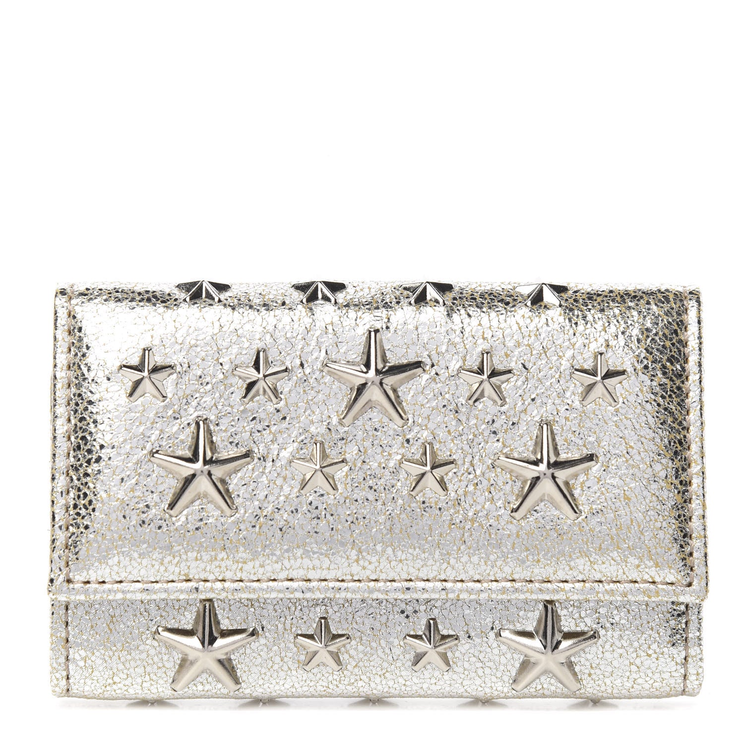 Jimmy Choo Metallic Calfskin Neptune Star Studded Key Case Champagne 1 of 7