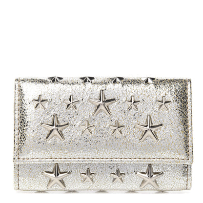 Jimmy Choo Metallic Calfskin Neptune Star Studded Key Case Champagne 1 of 7