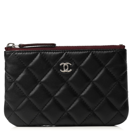 Lambskin Quilted Small Cosmetic Case Black