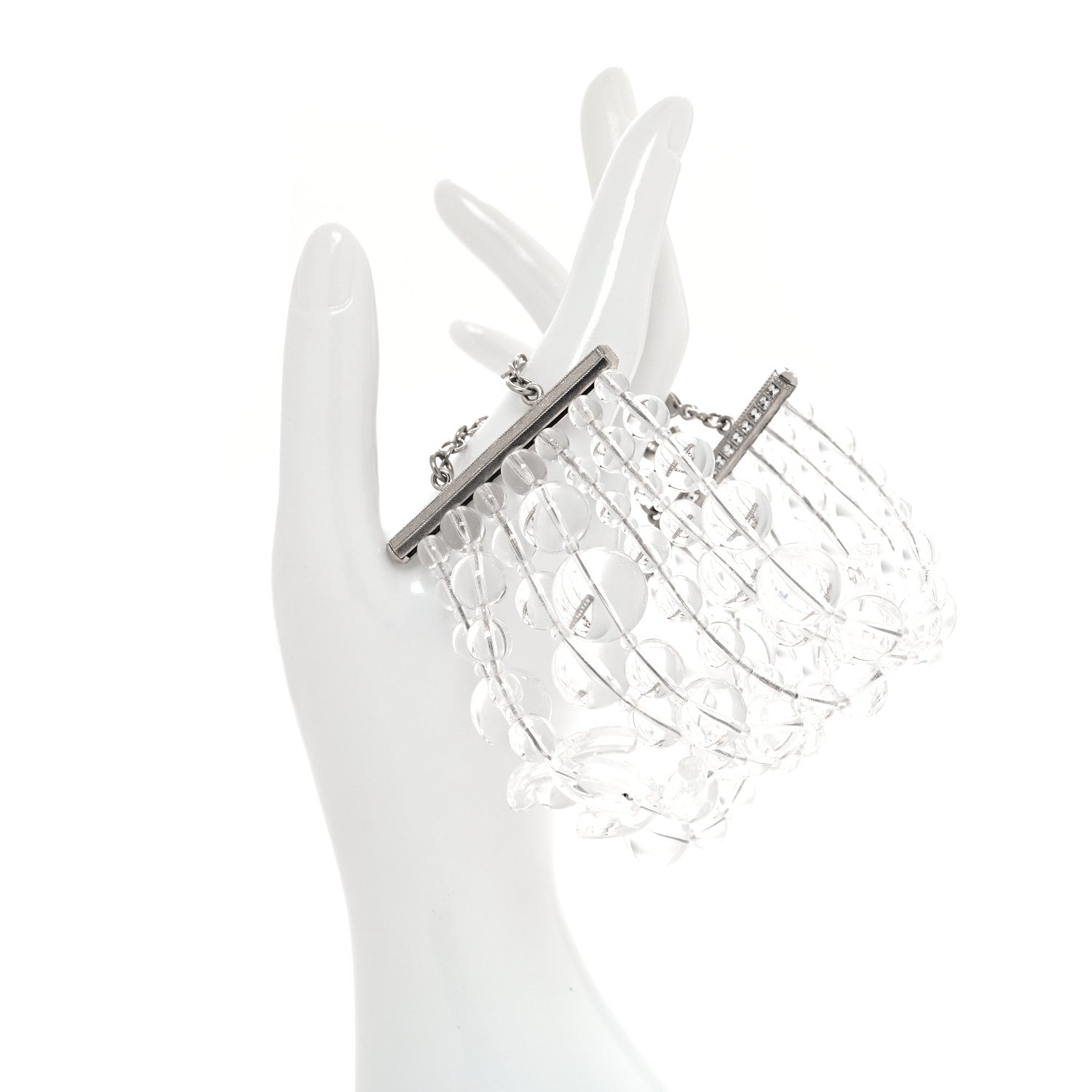 Chanel Translucent Resin Crystal CC Multi Strand Bracelet Silver 2 of 5