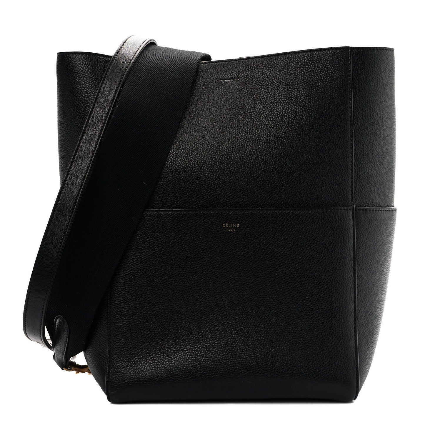 Soft Grained Calfskin Sangle Bucket Bag Black