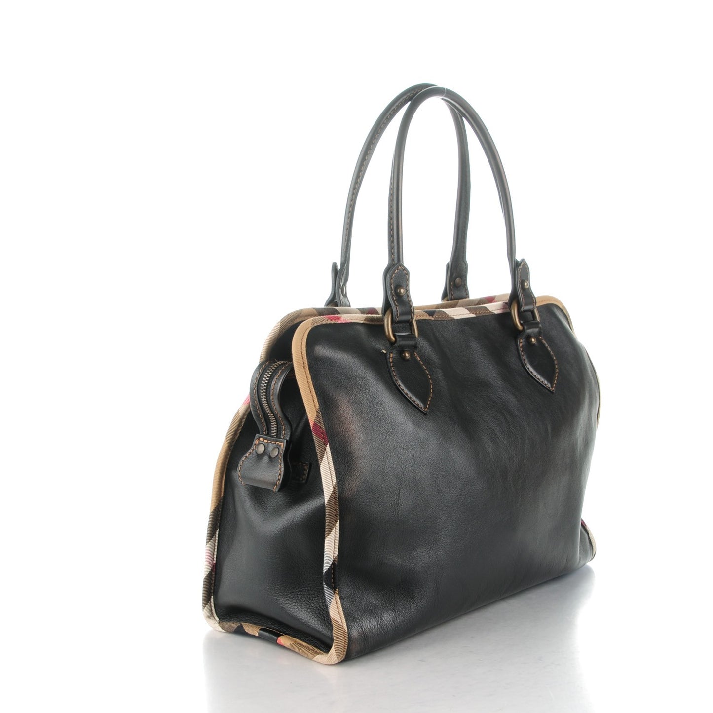 Soft Leather House Check Tote Black