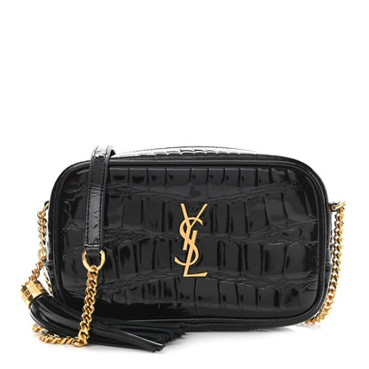 Saint Laurent Calfskin Crocodile Embossed Monogram Mini Lou Camera Bag Black 1 of 10