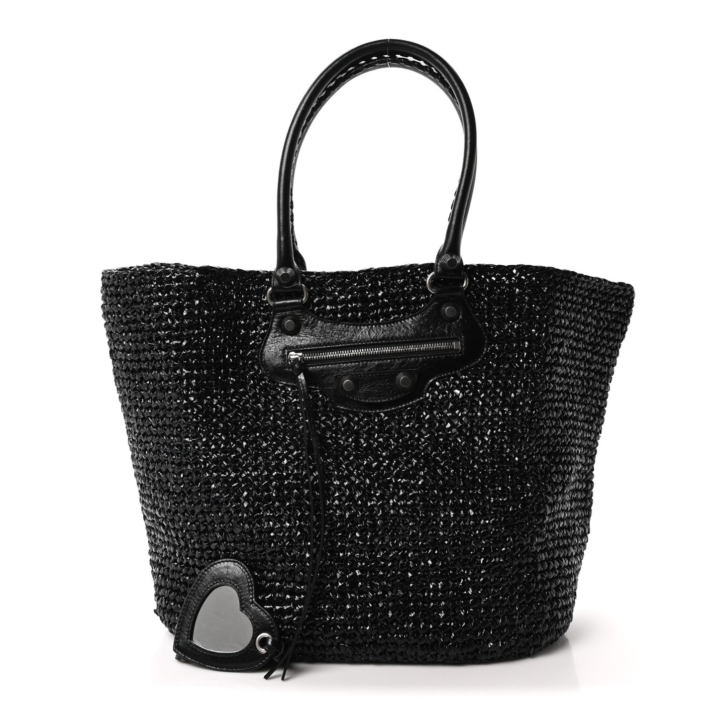 Raffia Woven Le Cagole Panier Tote Bag Black