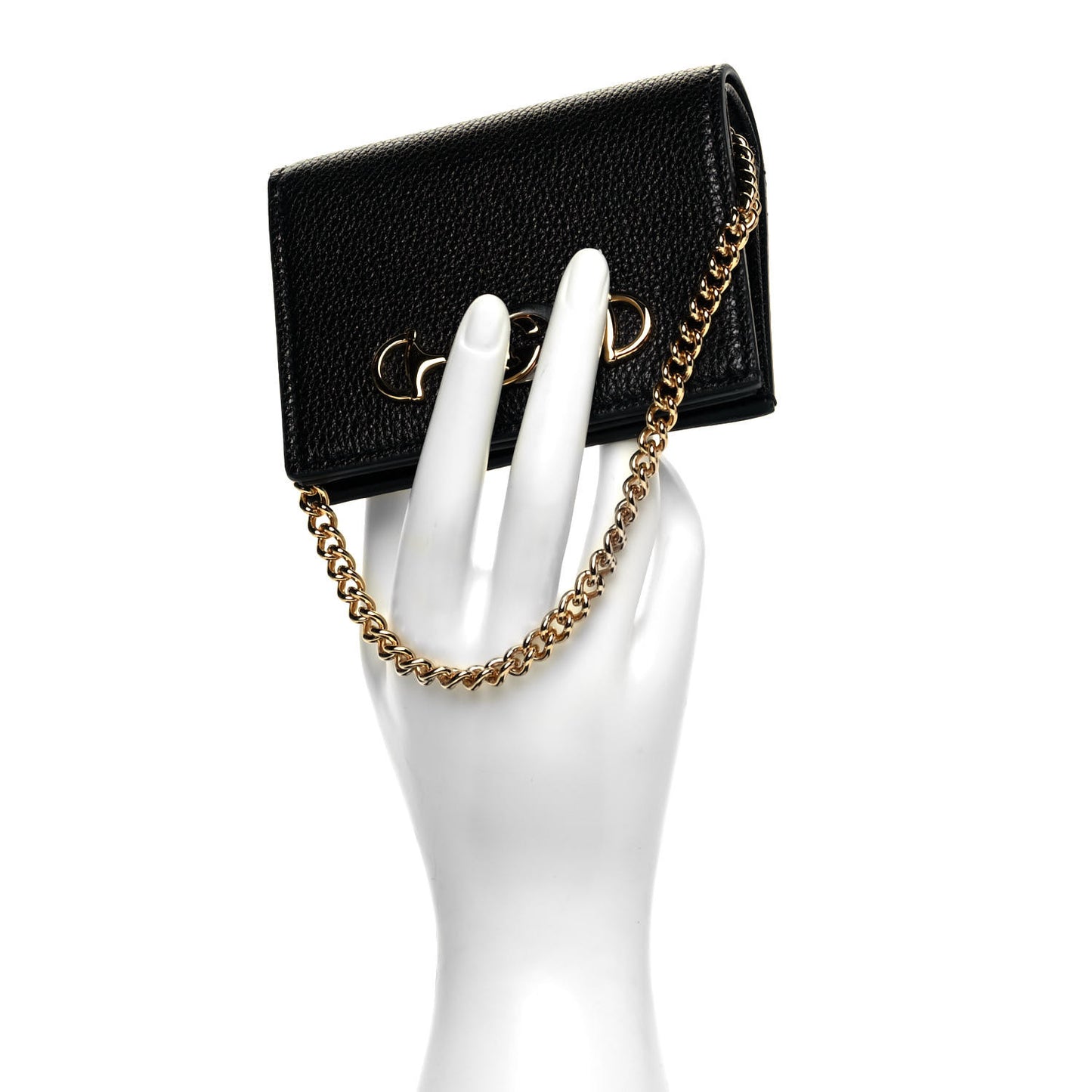 Grainy Calfskin Zumi Chain Card Case Wallet Black