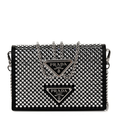 Prada Satin Crystal Metal Triangle Logo Card Holder With Strap Cristal 1 of 7