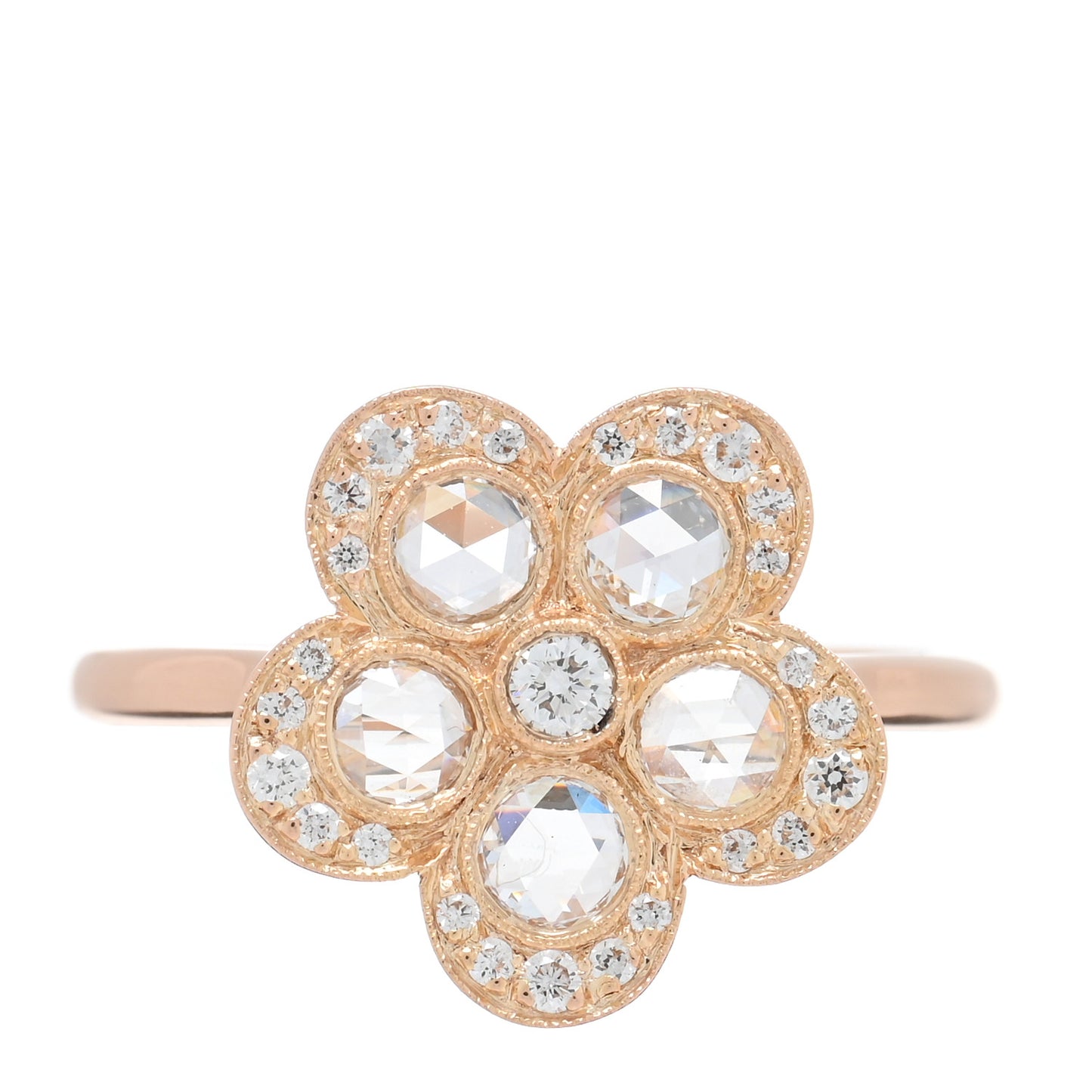 18K Rose Gold Diamond Garden Flower Ring 49 5