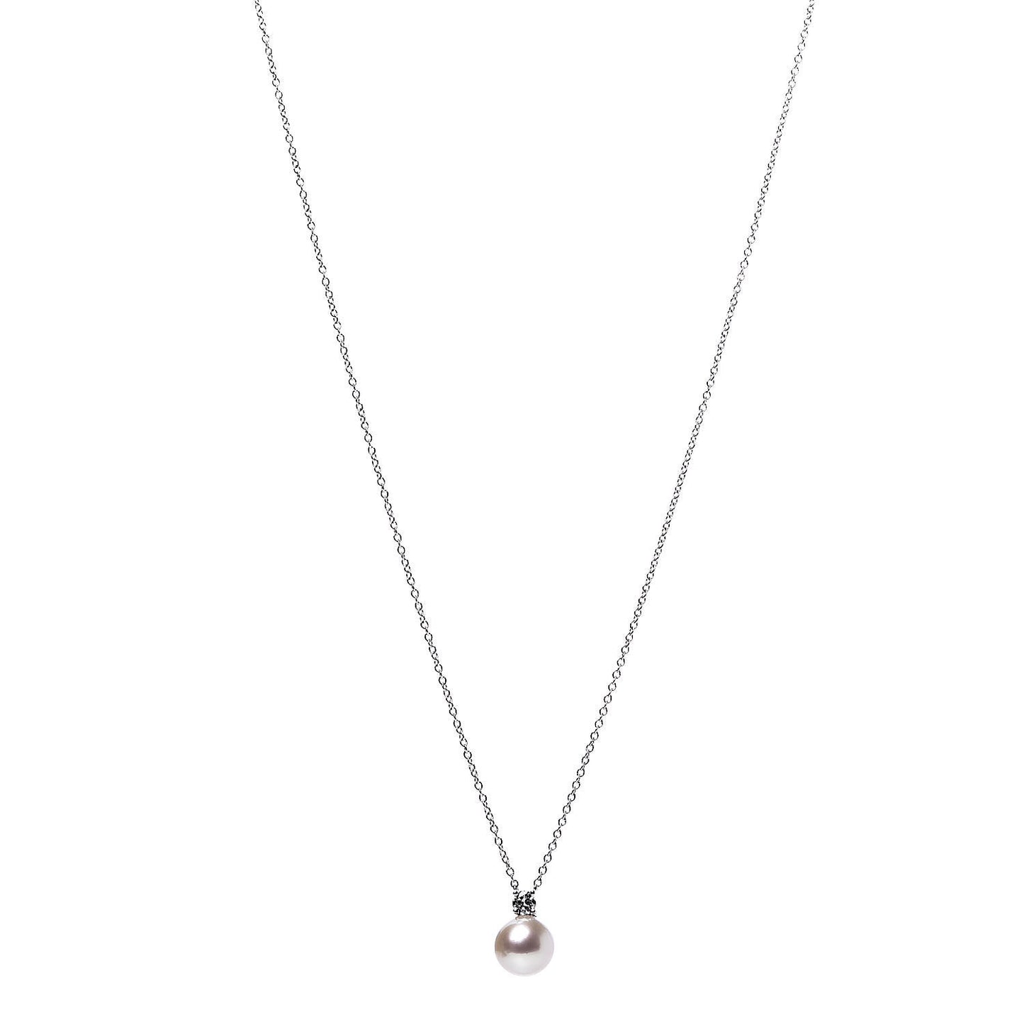18K White Gold Diamond Akoya Pearl 7.5-8mm Signature Pendant Necklace