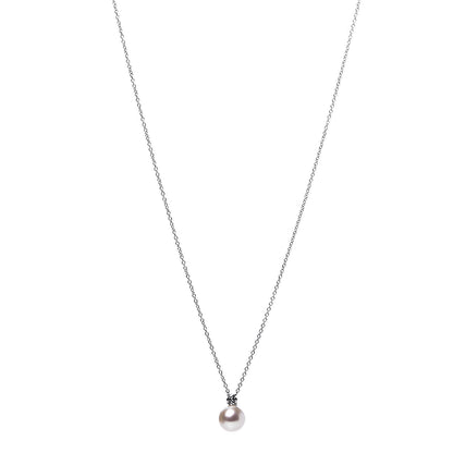 Tiffany 18K White Gold Diamond Akoya Pearl 7.5-8mm Signature Pendant Necklace 1 of 8