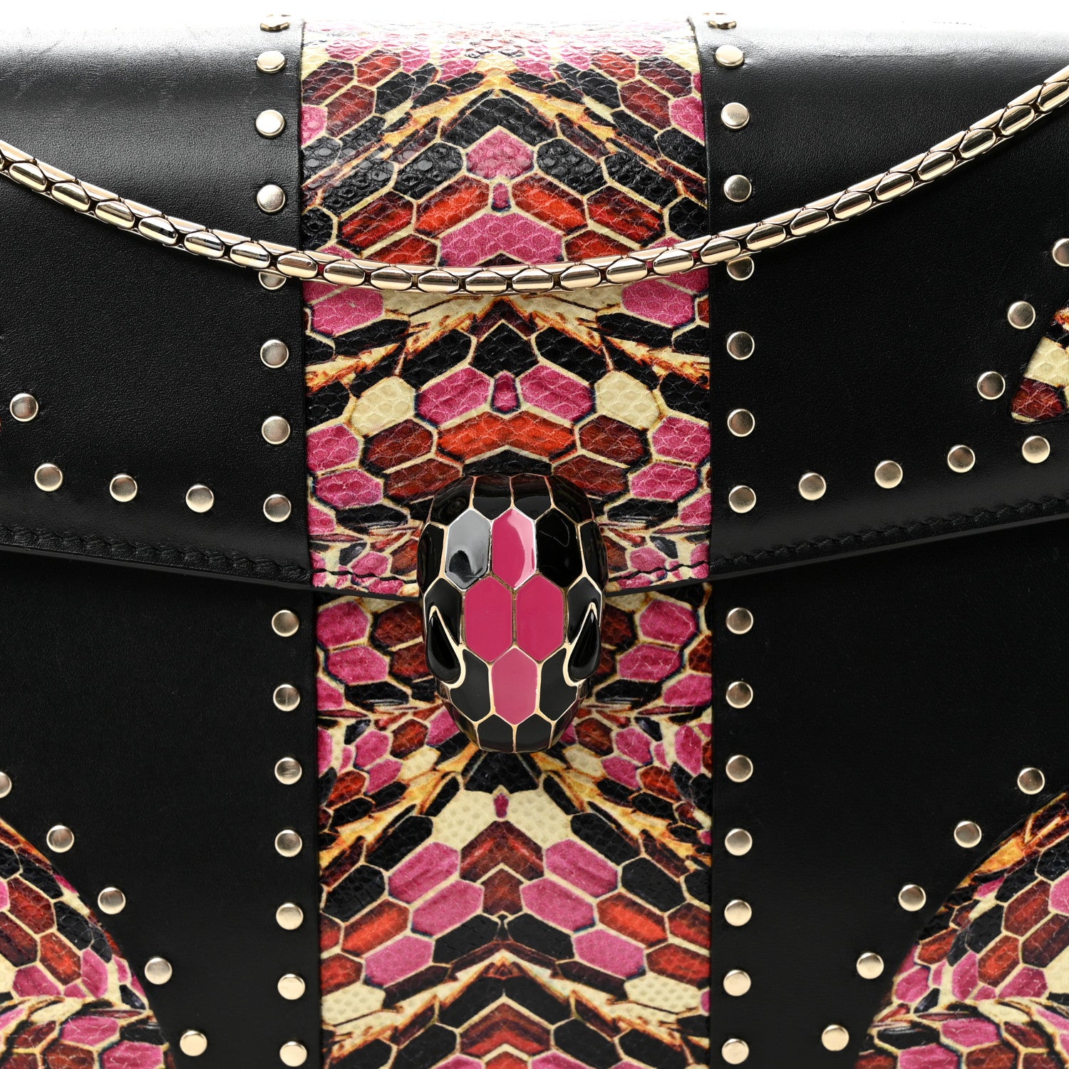 Bulgari Calfskin Karung Studded Serpenti Forever Shoulder Bag Black Pink Multicolor 8 of 11