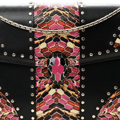 Bulgari Calfskin Karung Studded Serpenti Forever Shoulder Bag Black Pink Multicolor 8 of 11