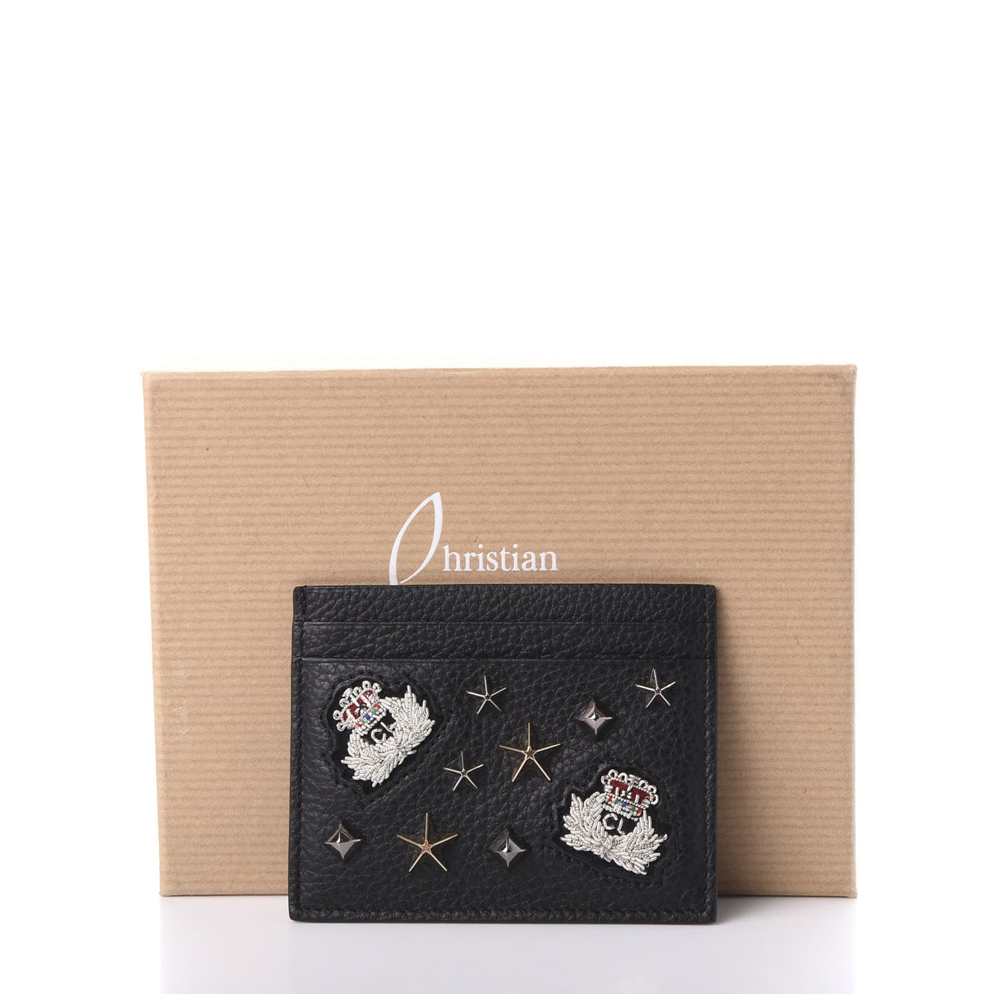 Grained Calfskin Kios Star Studded Card Holder Black